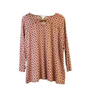 Liz Claiborne Raspberry &‎ Lilac Check Stretch Blouse Gold Clasp XXL Office Core